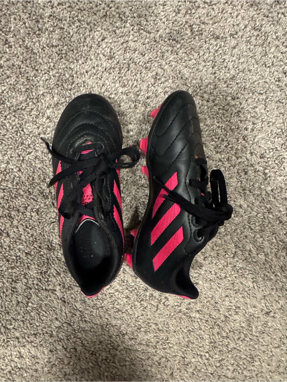 Adidas Kids Black and Pink Soccer Cleats, size 12